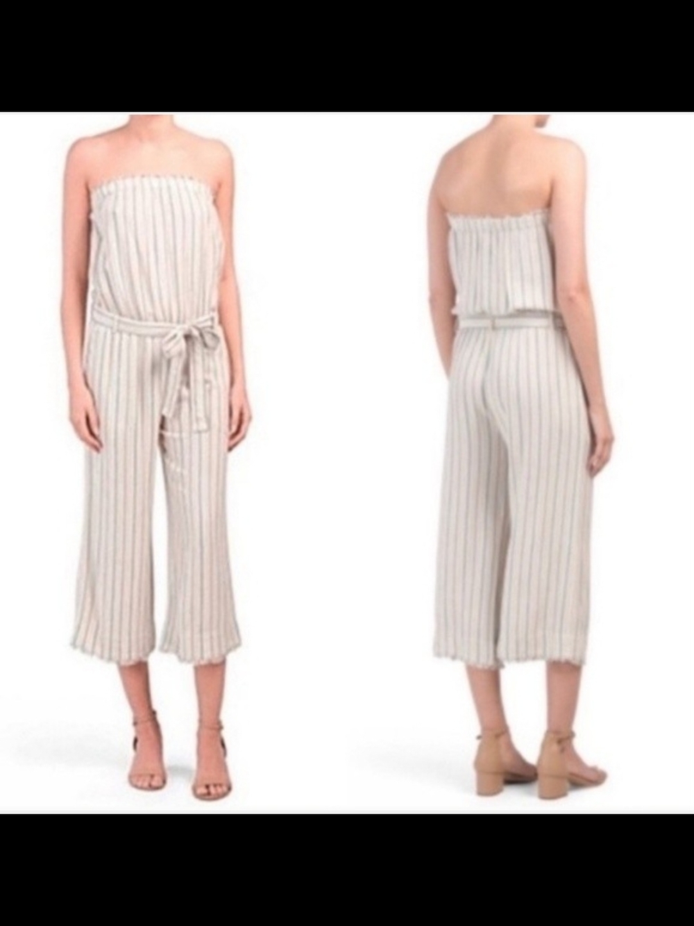 Anthropologie cloth & stone Strapless Striped Cropped Romper w Pockets XS